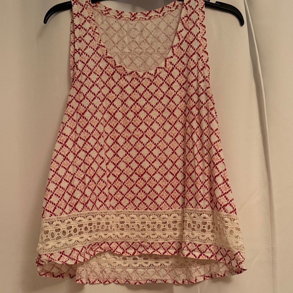 LOFT Red and Cream Geometric Tank Top